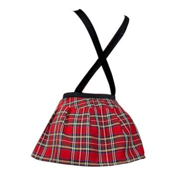 Imagem de Saias Sissy para homens, lingerie de fantasia sexy, mini saia xadrez para dramatização, roupas de estudante, Vermelho, Tamanho Único