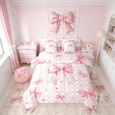 Imagem de Erosebridal Conjunto de edredom Kawaii Queen com 7 peças, princesa, sonhadora, rosa, para crianças, adolescentes e mulheres, conjunto de cama com estampa de coração