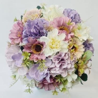 Imagem de Buquê de Noiva Artificial com Flores Coloridas para Casamento Civil ou Religioso(Lilás/Branco/Púrpura)