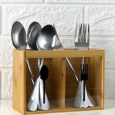 Imagem de Organizador Porta Talheres de Bambu Natural com Visor Acrílico Transpa