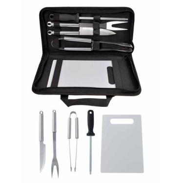 Imagem de Kit Churrasco Inox Com Estojo E Tabua De Corte 5 Peças Luxo - Casita