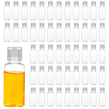 Imagem de 100 frascos de viagem de 28 g com tampa flip - recipientes de plástico transparente de 30 ml, frascos portáteis à prova de vazamento, recipientes de cosméticos vazios recarregáveis para loção de xampu