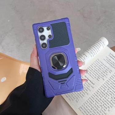 Imagem de Capa protetora para Galaxy A55, à prova de choque, com anel de metal e suporte para carro, roxa.