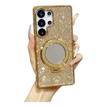 Imagem de Capa magnética espelhada com anel de diamante brilhante brilhante brilhante para Samsung, compatível com carregamento sem fio MagSafe (dourado, Samsung Galaxy S25 Ultra)