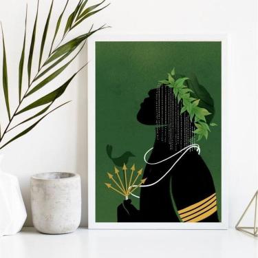 Imagem de Quadro Decorativo Oxóssi Orixá 45x34cm - Madeira Branca