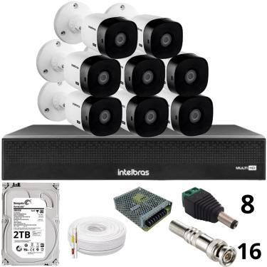 Imagem de Kit 8 Câmeras Intelbras 1220b Full Hd Dvr Mhdx 1016-c Intelbras Com Detecção De Movimentos Hd 2tb