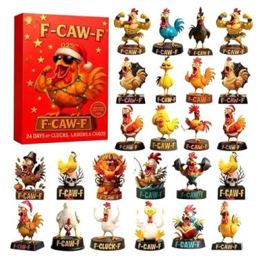 Imagem de Calendário de Natal 2025 | Design divertido de frango em acrílico plano 2D | Calendário de contagem regressiva com pingente de frango 2025, para esposa, marido, filho, filha, família, amigos, homens