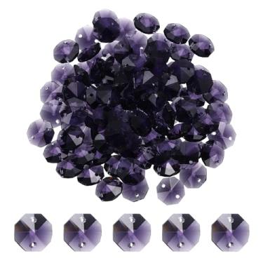 Imagem de YELARXI Contas octógono de vidro de 14 mm, contas de apanhador de sol a granel 2 furos pingentes de apanhador de sol 1,4 cm e 120 peças e violeta para (artesanato artístico/reparo de lustre de cristal