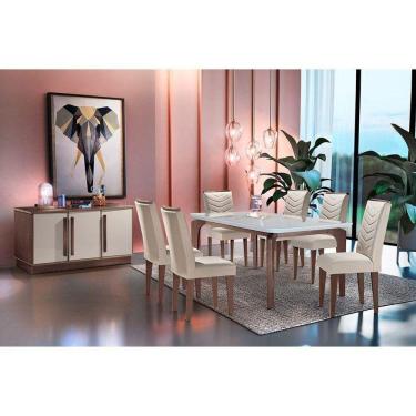 Imagem de Mesa De Sala Jantar Londrina + Tampo Madeirado Vidro 180x90cm Imbuia - Rufato