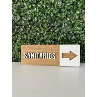 Imagem de Placa de sinalização Sanitários com seta para direita em mdf - Realase