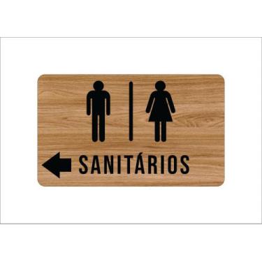 Imagem de Placa Sanitários Masculino e Feminino com seta Esquerda - Banheiro Toi