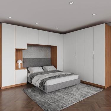 Imagem de Guarda Roupa Modulado de Canto 12 Portas 6 Peças 1 Mesa de Cabeceira H