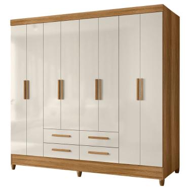 Imagem de Guarda Roupa Casal Montana 8 Portas de Bater 4 Gavetas MDP Montana Madeirado-off White...