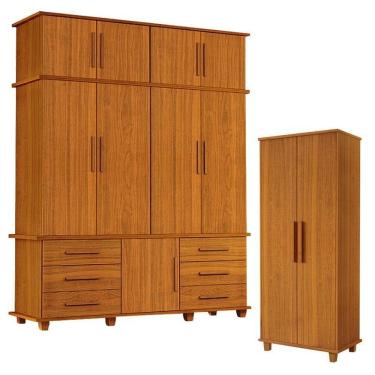 Imagem de Guarda Roupa Casal Londres 4 Portas 6 Gavetas MDP-MDF Freijó fosco e Armário Multiuso Berlim