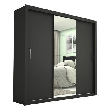 Imagem de Guarda Roupa Casal Melissa 3 Portas de Correr 4 Gavetas MDP com Espelho Preto Carioca M...