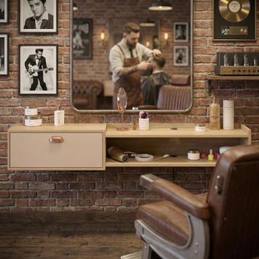 Imagem de Bancada 1.5 Suporte Barbearia Completa Balcão Suspenso Salão De Beleza