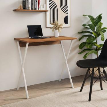 Imagem de Mesa de Escritório X 120x60 com Base em X para Trabalho e Estudo - Ferro Branco Tampo A...