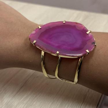 Imagem de Bracelete chapa de ágata rosa - Nova Topázio