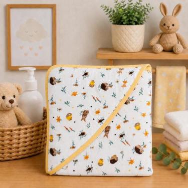 Imagem de Toalha de Banho Bebê Soft Com Capuz Macia 3 Camadas para o Enxoval do 