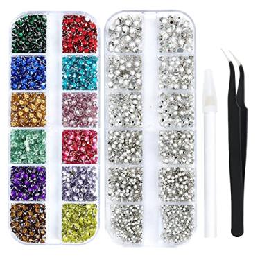 Imagem de 4968Pcs Rhinestones for Nail Art Glass Crystals,6 Size(ss4-ss16) Nail Gems Flatback Rhinestone for Crafts,Jewels Diamonds Stone Kit with Picking Pen and Tweezers(Mixed+White)