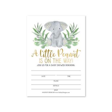 Imagem de 25 convites de chá de bebê Elefante Greenery, Sprinkle Convite para meninos ou meninas, Coed Safari Jungle Gênero Neutro Reveal Tema, Little Peanut Fill or Write in Blank Printable Card, Party DIY Supplies