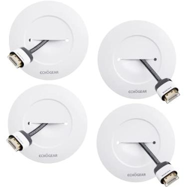 Imagem de ECHOGEAR Par de cabos de TV para TV montada na parede – Kit de gerenciamento de cabos branco esconde os fios de TV atrás da parede – Inclui 4 passagens, suportes de bloqueio e acessório de broca de serra de furo para