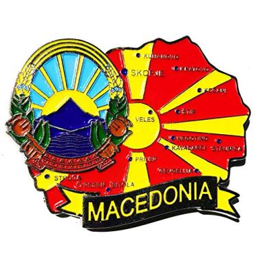 Imagem de Imã Macedônia do Norte – Imã Mapa Macedônia do Norte Bandeira Cidades Símbolos - Mapa Mundi Magnético - Imã Geladeira Macedônia do Norte