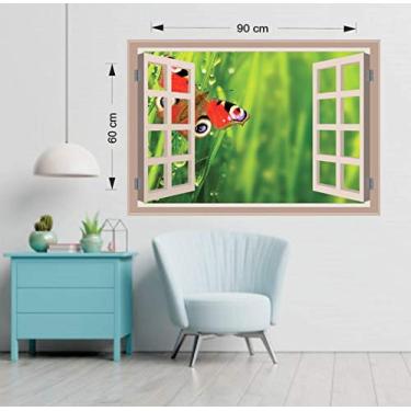 Imagem de Adesivo de Parede Janela Borboleta Efeito 3d Tam90x60cm