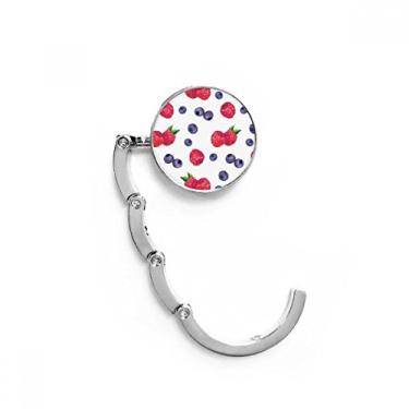 Imagem de Gancho de mesa com estampa de frutas de morango de mirtilo e gancho decorativo com fecho dobrável