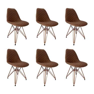 Imagem de Kit 6 Cadeiras Jantar Estofadas Caramelo Eiffel Eames Base Cobre - Cor: Caramelo