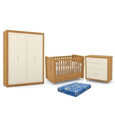 Imagem de Dormitório Tutto New 4 Portas, Cômoda 4 Gavetas e Berço com Colchão - Matic Móveis