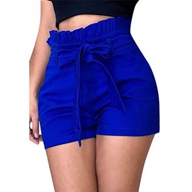 Imagem de STKOOBQ Short feminino de elastano confortável, shorts de treino, shorts da moda, sexy, vazado, para o verão, calça curta, Azul, P