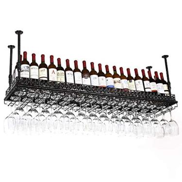 Imagem de Rack de vinho para casa suporte vermelho restaurante S, rack de vidro de vinho de cabeça para baixo decoração de mesa de bar doméstico rack de taças pendurado rack de vidro de vinho, 120 cm, preto