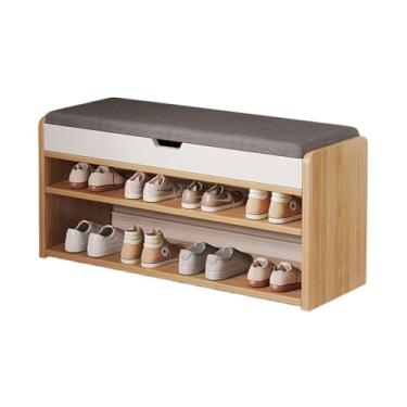 Imagem de Prateleira de sapatos banco de sapatos com armazenamento, banco vintage de armazenamento de sapatos de fazenda com espaço dobrável e almofada acolchoada, banco de entrada de 2 camadas com