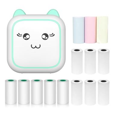 Imagem de Daconovo impressora térmica multifuncional portátil, fabricante de adesivos, foto instantânea, impressão sem tinta, suporte para conexão BT para smartphone com 9 rolos de papel 57 mm + 5 rolos de CZ