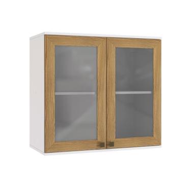 Imagem de Armário Aéreo Celeste Kappesberg 100% MDF 2 Portas com Vidro Branco/Nogueira 80cm