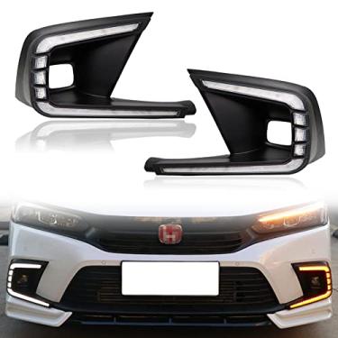 Imagem de GEEGEETOP Switchback Branco/Âmbar LED frontal neblina diurna lâmpada de corrida sequencial flash LED recurso de seta acessórios compatíveis com Honda Civic 2021 2022 4 portas Sedan (farol de neblina