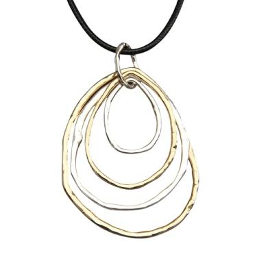 Imagem de AZORA Colar com pingente de vários anéis de cor bronze feito à mão, estilo boho, longo, de couro, para mulheres, Couro, Sem Pedra Preciosa