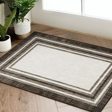 Imagem de Beeiva Tapete de porta interno com borda, tapetes de cozinha marrom 2x3 para entrada interna, capacho moderno tapetes de cozinha que não caem tapetes laváveis para quarto entrada banheiro