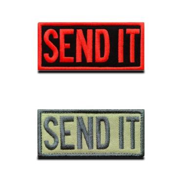 Imagem de 2 pacotes Send it Funny Bordado Gancho e Laço Emblema Tático Militar Patch para Mochila, Capa, Bolsa, Colete Braçadeira, Roupas Colete Viajar Motociclistas - Vermelho e Verde