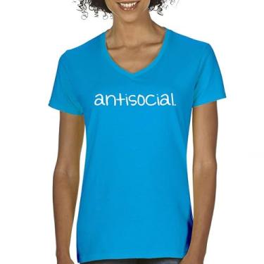 Imagem de Camiseta feminina anti-social gola V engraçada humor introvertido pessoas sugam ficar em casa anti social clube sarcástica geek camiseta, Turquesa, XXG