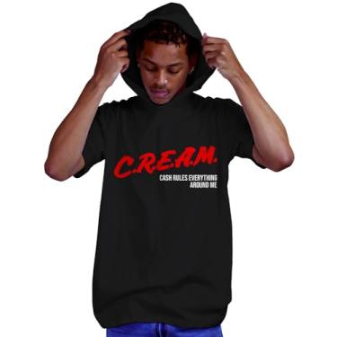Imagem de Swag Point Camisetas masculinas estampadas – 100% algodão manga curta urbana moderna moda elegante camiseta streetwear hip hop hipster, Capuz creme, M