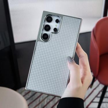 Imagem de Capa de telefone luxuosa com revestimento de couro laser brilhante para Samsung S24 Plus S22 S23 Ultra Leopard Crocodile Print Capa traseira à prova de choque, fibra de carbono prateada, para Gal