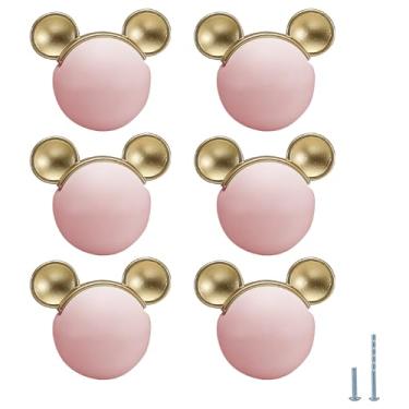 Imagem de Evionlin 6 peças de puxadores de armário de cerâmica fofos de mouse rosa puxadores de cozinha puxadores de gaveta para guarda-roupa de cozinha quarto infantil