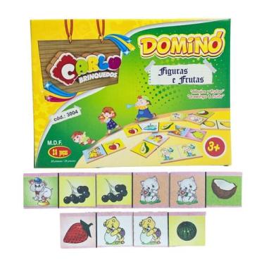 Imagem de Dominó Educativo Figuras e Frutas Jogo Pedagógico Linguagem MDF cx pap