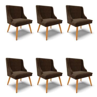 Imagem de Kit 6 Cadeiras Estofadas para Sala de Jantar Pés Palito Lia Suede Marr