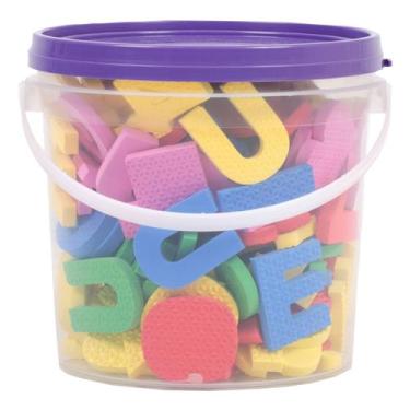 Imagem de Balde Com 152 Letras, Números e Sinais Em Eva - Tampa Roxa - Playhobbi