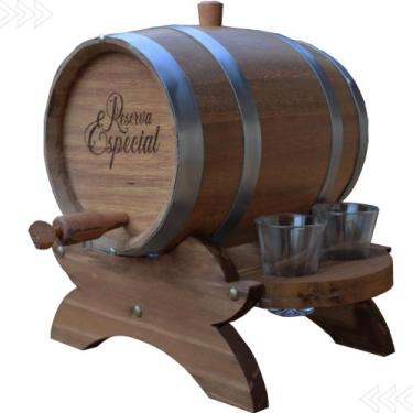 Imagem de Tonel De Carvalho Barril 5 Litros P/ Cachaça - Com 6 Copos - WOOD E-CO