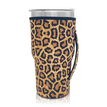 Imagem de Manga reutilizável para copo de café de neoprene com mangas isoladas para copo de copo ideia para copo de 30oz-32oz, Trenta Starbucks (apenas mangas de copo), Leopard