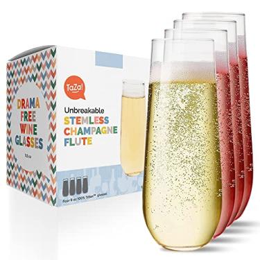 Imagem de Taças de champanhe inquebráveis sem haste 255 g, conjunto de 4 copos de plástico Tritan inquebráveis, flauta reutilizável para lava-louças, casamento, despedida de solteira, viagem e taças de